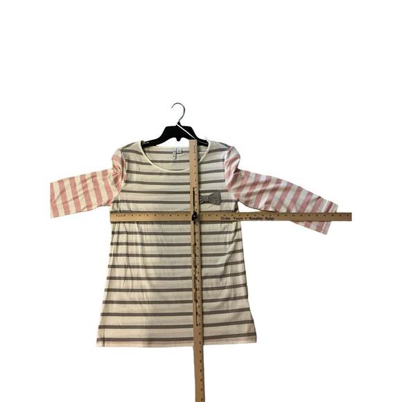 Elle Bow Top Womens Medium Pink White Striped Cotton Stretch Round Neck Pullover - Picture 5 of 5